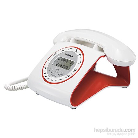 Multitek Retro Özel Tasarım Arayan Numarayı Gösteren Masa Telefonu Beyaz & Kırmızı